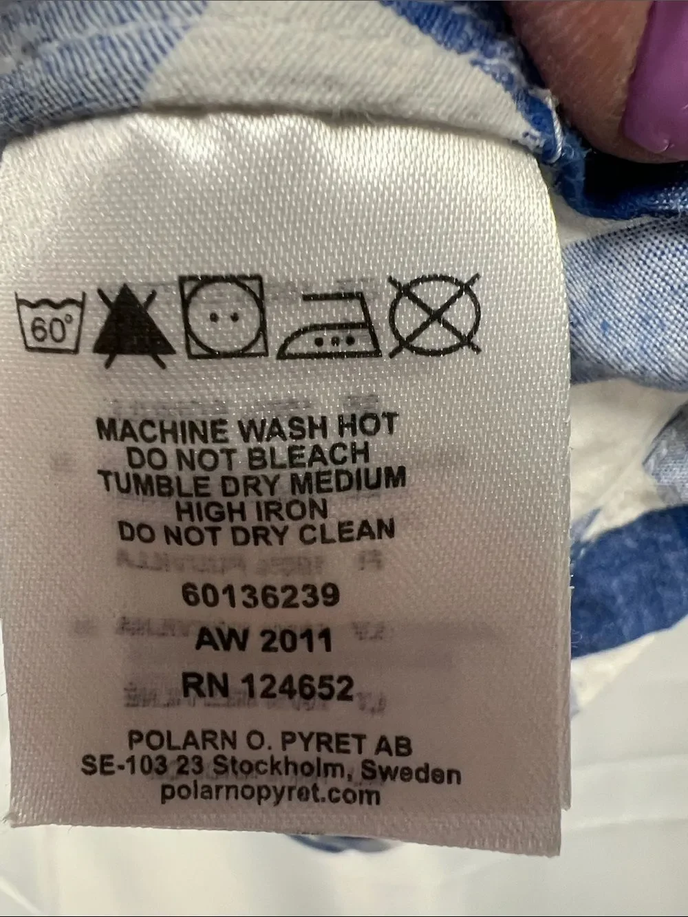 Polarn O. Pyret blue and white check long sleeve cotton dress cross stitching
